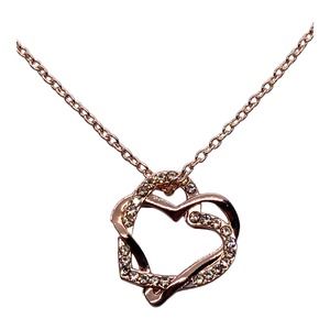 Imitation Yellow Gold Diamond Cubic Zirconium Double Heart Pendant Necklace